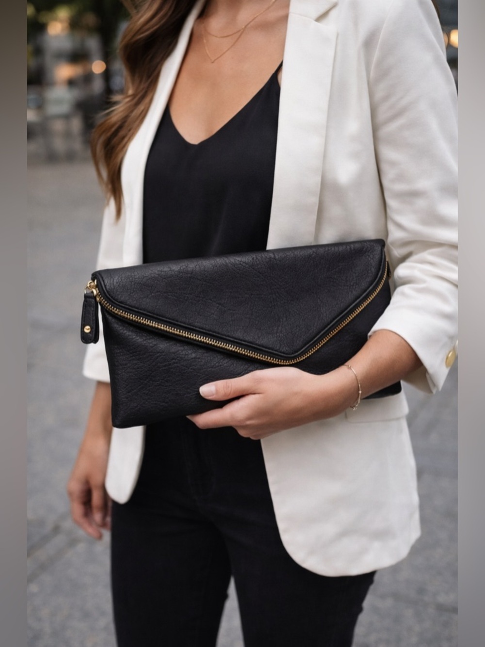 Urban Expressions envelope clutch minimalist black foldover evening bag